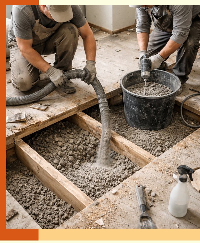 Заполнение пустот пола в Саранске полиуретаном и пенополистиролом